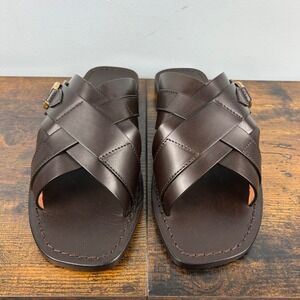 Ralph Lauren PURPLE LABEL Sandal Dark Brown Burnished Calf Leather M 8.5 D Italy